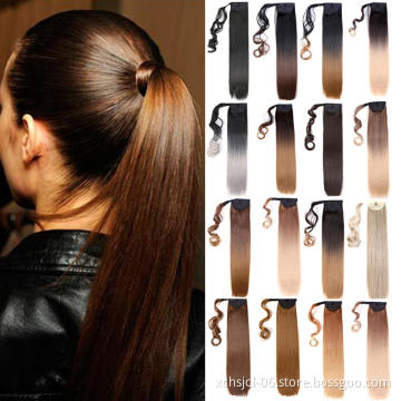 Hot selling straight long wrap around brazilian black clip in pony tail